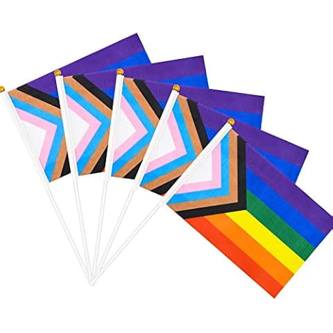 20 Pieces 21 x 14 cm Small Progress Pride Flag Sticks - Handheld Progress Pride Flags, Mini LGBTQ Rainbow Gay Flag for Outdoor LGBT Parades, Rainbow Pride Month Party Decorations Cover