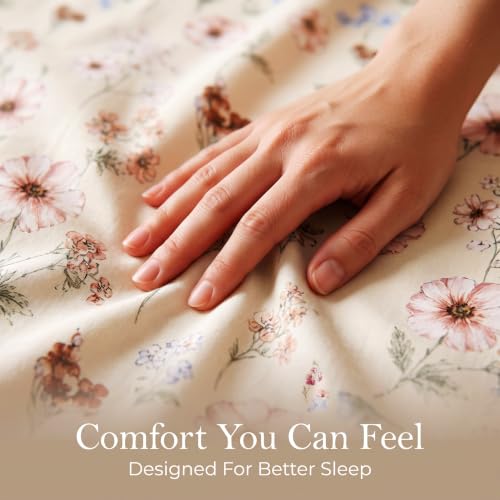 Image of BSB HOME 240 TC Cotton Double Bedsheet with 2 Pillow Covers, Soft & Breathable Floral Print Bed Sheet, Fade Resistant, Easy Care Bedding Set, 90 x 100 Inches (228 x 254 cm) - Blush & Periwinkle Floral