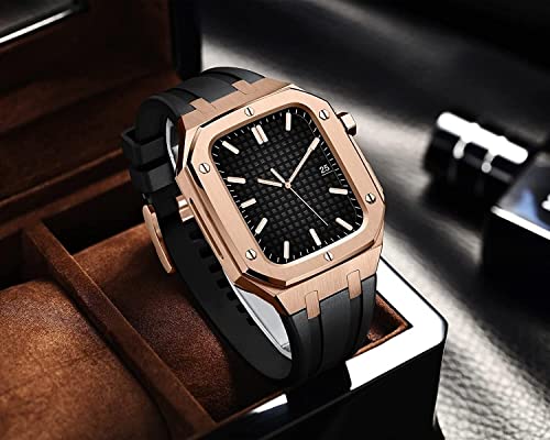 Boîtier montre de luxe acier inoxydable bracelet caoutchouc Apple Watch 45 mm robuste