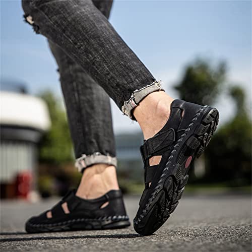 Sandals Men Breathable Leather Casual Shoes Men's Sandal Leisure Flats Retro Beach Shoe(39)3