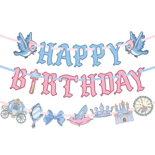 READIGO 3 PCS Princess Birthday Party Decorations Banner Pink Blue Princess Happy Birthday Banner for Birthday Tea Party Decor