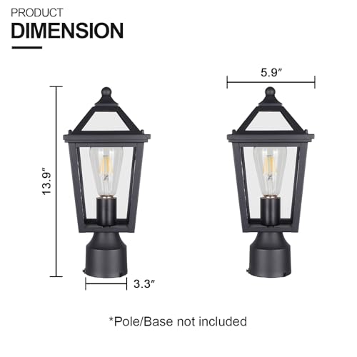 Diyel Colonial Outdoor Post Light Fixture,Modern Exterior Pillar Lantern with Black Finish & Clear Glass, Pole Light for Garden, Backyard, Courtyard, Patio, Pathway,RZ-032P-2 BK by Diyel - Image 4