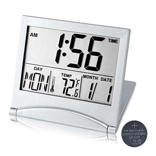 Digital Travel Alarm Clock Battery Operated, Portable Large Number Display Alarm Clock with Temperature,12/24 H Small Desk Clock -Silver (NO Light)