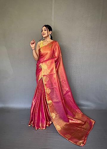 Image of Panzora Women's Tissue Silk Jacquard Weaving Saree With Unstitched Blouse Piece