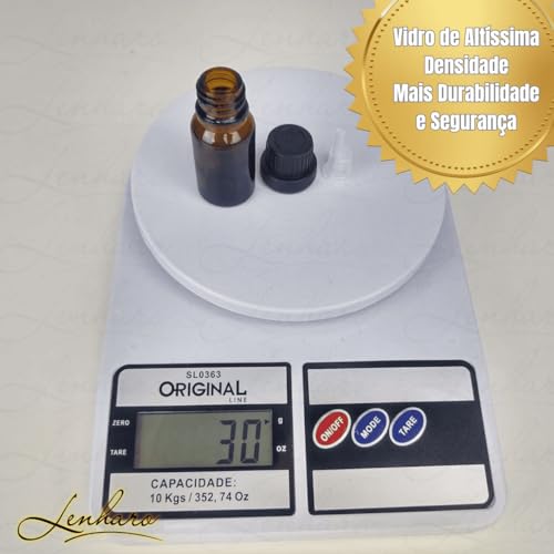 Kit com 10 Frascos PREMIUM em Vidro Ambar 10ml com Tampa Preta com Lacre e Gotejador/Batoque Para Ól