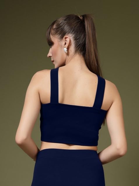 Image of OOMPH! Women Stretchable Relaxed Fit Crop Top With Stylised Shoulder Straps