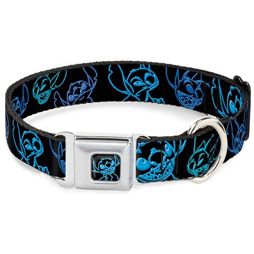 Disney Hundehalsband, Metall-Sicherheitsgurtschnalle, elektrische Stichposen, Schwarz, Neonblau, 40,6 bis 58,9 cm, 3,8 cm breit