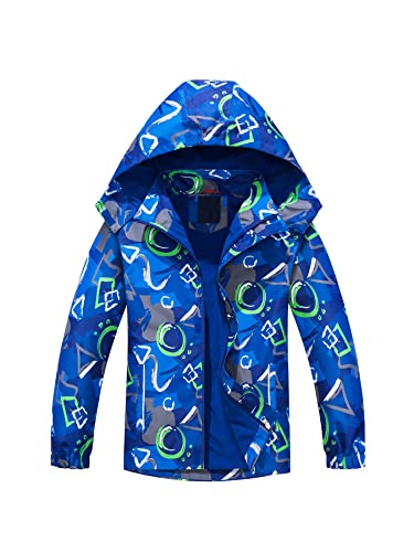 NATUST Boys Waterproof Jacket Fleece Lined Raincoat Kids Windproof Rain Coat Unisex Windbreaker Blue 7-8 Years