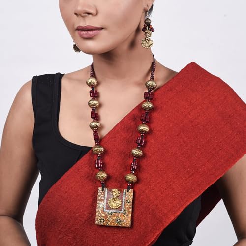 Image of AAKRITI ART CREATIONS Handcrafted Women's Jewelry Set - Ethnic Necklace and Earrings, Fashion Accessories for Special Occasions & Celebrations