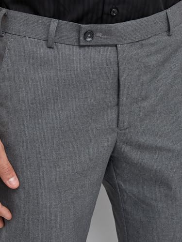 Image of Park Avenue Men Slim Fit Stripe Pattern Polyester Blend Flat Front Formal Trouser