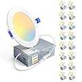 Ensenior 16 Pack 4 Inch LED Recessed Ceiling Light, Dimmable, 3000K-5000K 3CCT, 750LM 9W 120V, High Brightness Canless Wafer Downlight - ETL&FCC&IC