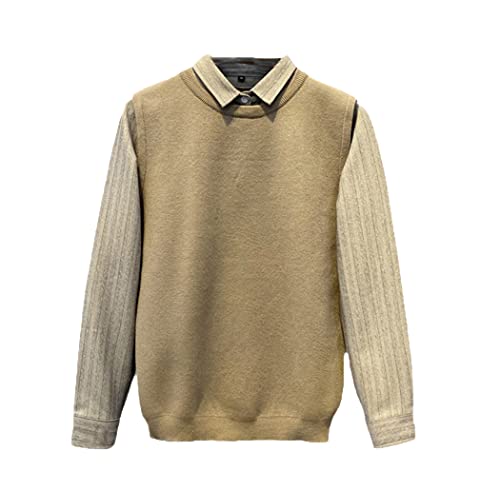 Pull d'hiver épais homme en tricot kaki taille M style deux pièces
