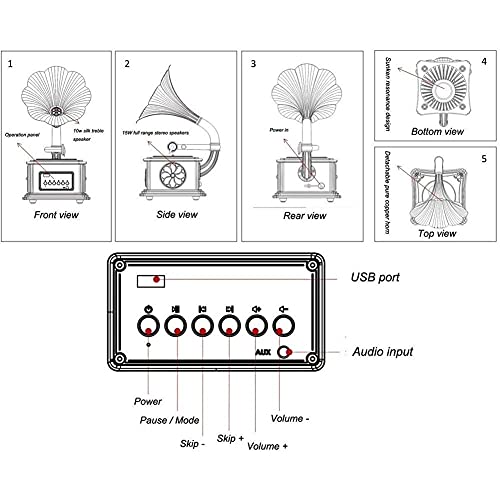 Lecteurs de disques Boîte à Musique Gramophone Rétro Bluetooth Fonction Vintage Turntable Trompette avec Flash USB intégré Dr - Les Beatles, Paul McCartney, John Lennon, RIngo Starr, George Harrison Lecteurs de disques Boîte à Musique Gramophone Rétro Bluetooth Fonction Vintage Turntable Trompette avec Flash USB intégré Dr – Image 5