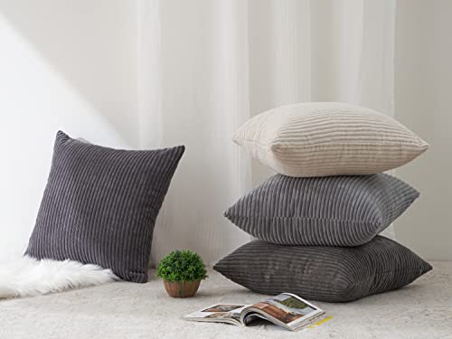 Image of Topfinel Euro Shams Decorative Throw Pillows Covers for Bedroom,Large Cream Grey Fluffy Corduroy Western Home Decor Cushion Cases,Soft Neutral Gray Shams Set of 4 26x26 Inch