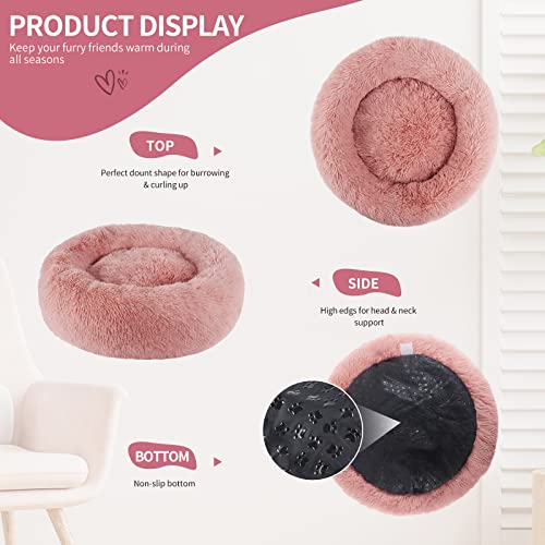 BVAGSS Hundebett Rund Katzenbett Flauschig Donut Kuscheliges Hundekissen Waschbar Ultra Weicher Plüsch Haustierbett für Kleine, Mittelgroße und Große Hunde, Katzen XH034 (Diameter:40 cm, Bean Paste)
