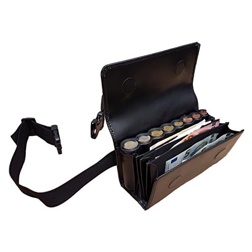 CLAIRE-FONCET Riñonera de Camarero de Piel auténtica, Monedero de Camarero, Cartera, Billetero incluido Dispensador / Distribuidor / Clasificador para las 8 Monedas de Euros, Cierre Magnético