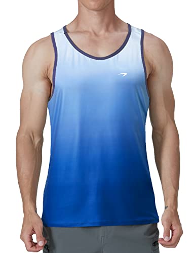 Kpsun Men's Quick Dry Swim Tank Tops Workout Athletic Gym Bodybuilding Fitness Sleeveless Beach Shirts Big And Tall(Gradient Ocean,L) #TOP29