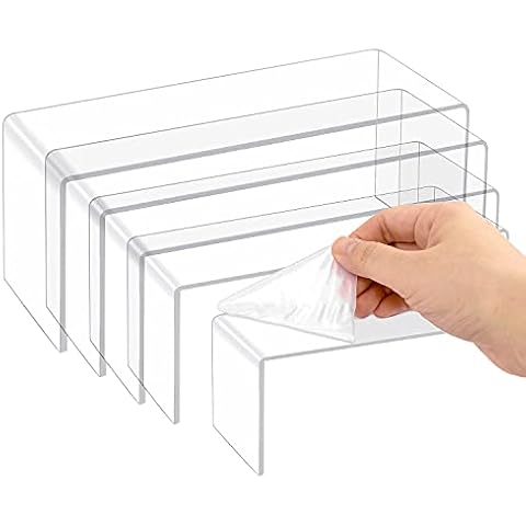 Thyores 5 Pcs Large Acrylic Risers, Clear Display Showcase Collectibles Display Shelf, Retail Desktop Display Cupcake Stand Dessert Stand Cover