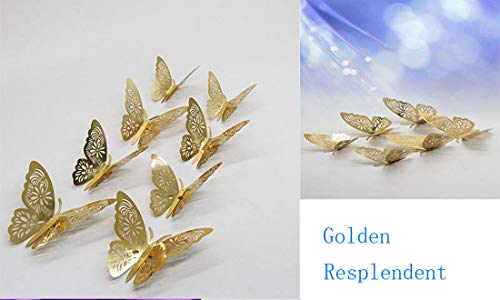 12PCS Vinilos Decorativos Mariposas 3D Oro miniatura 4