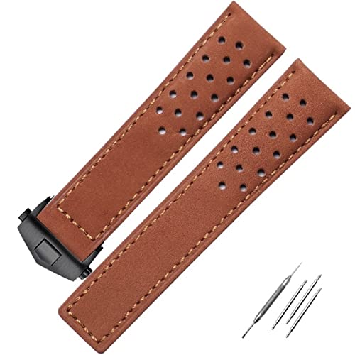 Bracelet montre cuir véritable 22mm marron clair noir pour montre Tag Heuer