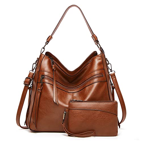 Bolsas femininas Hobo, tote, grande, de mão e de ombro, moderna, 2 peças, Marrom, One Size