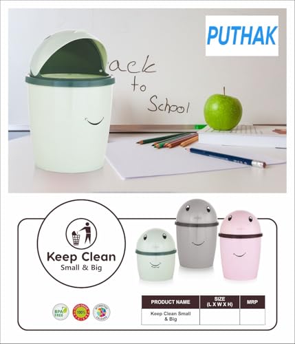 Image of Mini Desktop Trash Can with Swing Lid - Stylish Plastic Wastebasket for Office, Kitchen, Tabletop & Countertop | Small Round Garbage Bin (Small)