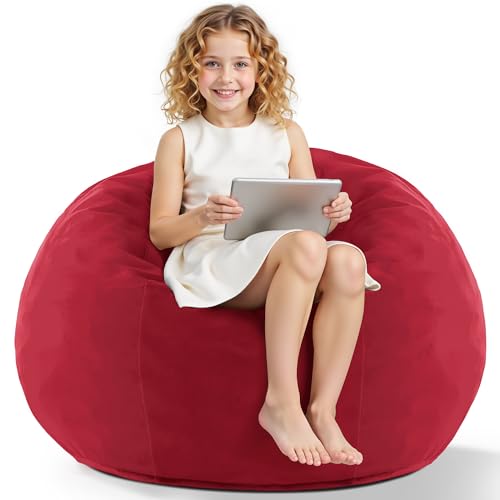 HABUTWAY 2FT Bean Bag Chair, 2' Beanbags Small Bean Bag Chairs with Filling, Teardrop Bean Bag Chair Luxurious Velvet Ultra Soft Fur with Removable Cover (Red)