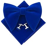 Justar Mens Pre-Tied Oversized Bow Tie Tuxedo Velvet Bowtie Cufflinks Hankie Combo Sets (Royal Blue)