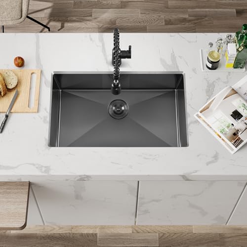 ATTOP 30 Inch Black Undermount Stainless Steel Kitchen Sink Large Single Bowl,30x18 Inch Nano Black Handmade Single Bowl Undermount Kitchen Sink - Thumbnail 2