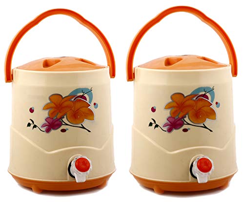 Kuber Industries 2 Pieces Plastic Insulated Water Camper, Jug/Cooler with Lid, 7 litres (Cream) – CTKTC034582