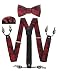 JEMYGINS Mens Red Floral Suspender Y Shape and Self Bow Tie Set Pocket Square Set(5)