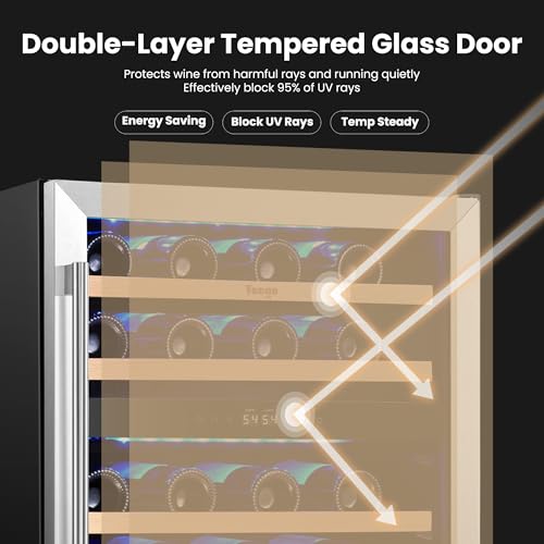 Image of Yeego Wine Fridge Cooler - 24 Inch Dual Zone Wine Fridge Hold 52 Bottles, 40-65F Wine Refrigerator Glass Door, Built in, Freestanding Under Counter Fridge for Beer Soda Drink Home Bar Office