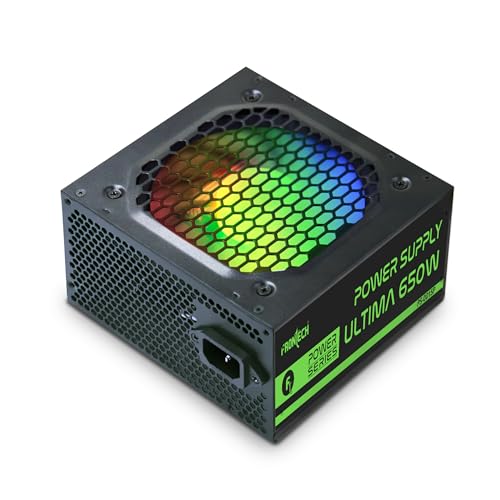 Image of Frontech Ultima 650W Power Supply with 120mm RGB Fan, ATX 12V, DC-DC PFC, 4 SATA, 2 Molex, PCI-E (6+2), Sleeved Cables, OCP /OVP /SCP Protections & 3-Year Warranty (PS-0015P)