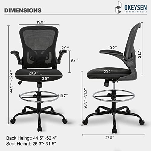 Drafting Chair Tall Office Chair, Standing Desk Chair With Flip-Up Arm, Ergonomic Mesh Computer Chair With Adjustable Foot Ring For Conference Room, Executive Rolling Swivel Stool For Office & Home. #TOP2