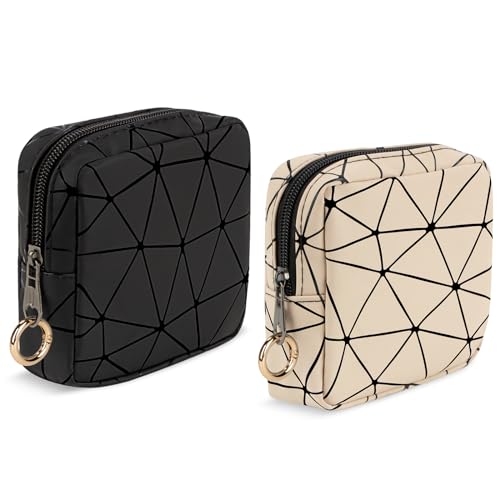 2 Stück Mini Kosmetiktasche Kleine Make up Tasche Damen PU Tragbare Mini-Kulturbeutel Wasserdicht Reisezubehör-Organizer Multifunktional Kosmetikbeutel Kulturtasche Mädchen Geldbeutel (Schwarz&Beige)