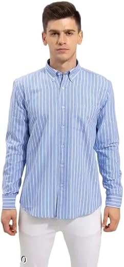 Mahima Ethnic Centre's Women's Cotton Blend Collared Solid Striped Patterned Regular Fit Full Sleeves Casual Shirt
