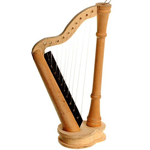 alles-meine.de GmbH Miniatur Harfe - aus hellem Natur Holz/Maßstab 1:12 - Saiten Musikinstrument klein - Konzertharfe - Harfeninstrument - Diorama - für Puppenstube/Puppenhau..