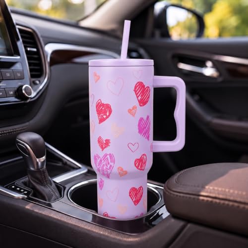 Image of CYNVEXA Tumbler with lid and Straw 1200ML Cup Stainless Steel Vacuum Insulated Tumbler for Water, Iced Tea or Coffee 1.2L Office Gym Travelling (Purple Heart)