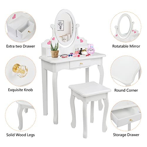 Joymor Kids Vanity Set With 3 Drawers And Real Mirror, Princess Vanity Table And Chair Set, Makeup Dressing Table With Rotatable Mirror For Girls #TOP4