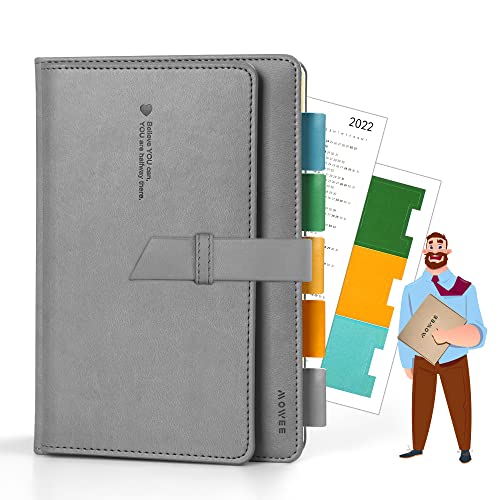 Mowee Lined Journal Notebook - Hardcover Leather Notebooks With Pockets, Index Tabs Stickers, Card Holder,192 Pages,120Gsm Thick Paper, Business Notebook For Work, Travel, Meeting (Gray) #TOP5