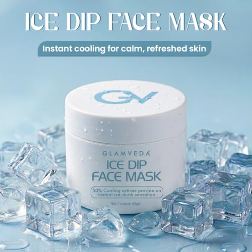 Image of Glamveda Hyaluronic acid Ice Dip Cooling Face Mask | Instant Ice-Dunk Sensation | For Instant Hydration, Skin Tightening & Pore Reduction| Boosts Collagen Production | Skin Brightening face Mask | 50g