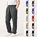 Boys Fleece Lined Straight Leg Cargo Sweatpants Warm Winter Elastic Waist Athletic Track Pants with Pockets for 5-14 Years
