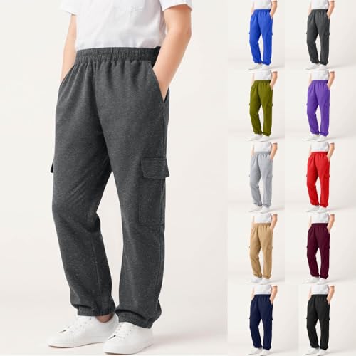 Boys Fleece Lined Straight Leg Cargo Sweatpants Warm Winter Elastic Waist Athletic Track Pants with Pockets for 5-14 Years2