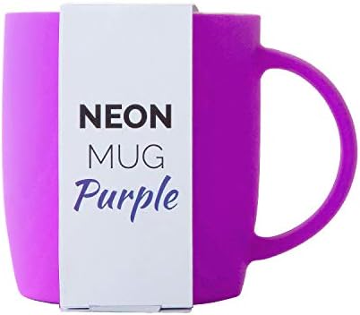 Root7 Neon Mug Purple | Bright, Colourful, Stylish New Bone China Coffee Mug with Soft Touch Rubber Finish, 350ml | Perfect Home + Office Gift