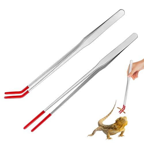 Futterpinzette Set, 2 Stück 27cm Zange Gerade und Gebogen Edelstahl Futterzange mit Silikonspitzen, Futterwerkzeug für Reptilien, Aquarium und Terrarium für Lebendfutter, Insekten und Wasserpflanzen