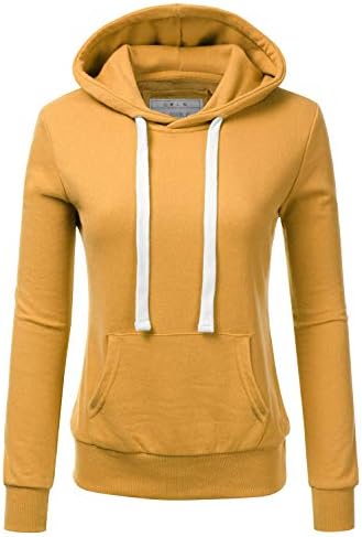 DOUBLJU Basic Lightweight Pullover Hoodie Sweatshirt for Women Mustard Medium