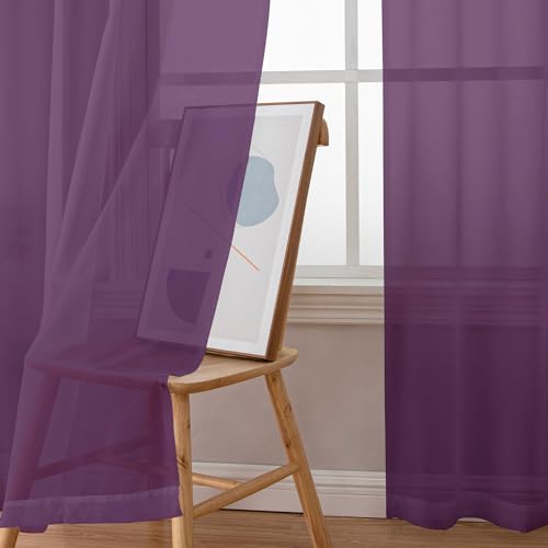 Image of OWENIE Plum Sheer Curtains, Sheer Curtains 84 Inches Long 2 Panels Set, Rod Pocket Voile Fimly Sheer Drapes for Living Room Bedroom, 2pcs, Plum, Each 42 inch W x 84 inch L