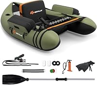 FANTASK Aufbelasbares Schlauchboot, Fischerboot mit Pumpe, Paddel, Gurte, Bellyboat Paddelboot für Erwachsene, 150 kg Belastbar, 135 x 109 x 54cm (Grün)