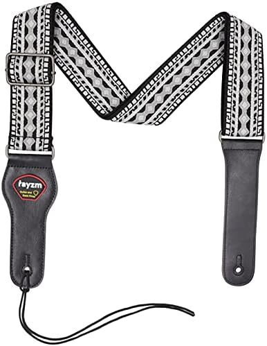 Rayzm Embroidery Guitar Strap, Jacquard Weave Cotton Strap for Acoustic/Electric/Bass Guitar with Plectrum Picks Pocket, Metal Buckle, 5cm Wide, Adjustable Length