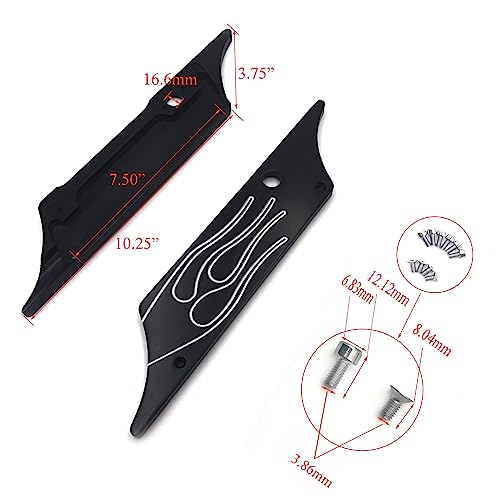 Cubierta para pestillo de alforjas HTTMT compatible con Harley-Davidson Touring 1993-2013, color negro con llama grabada, estilo F miniatura 4